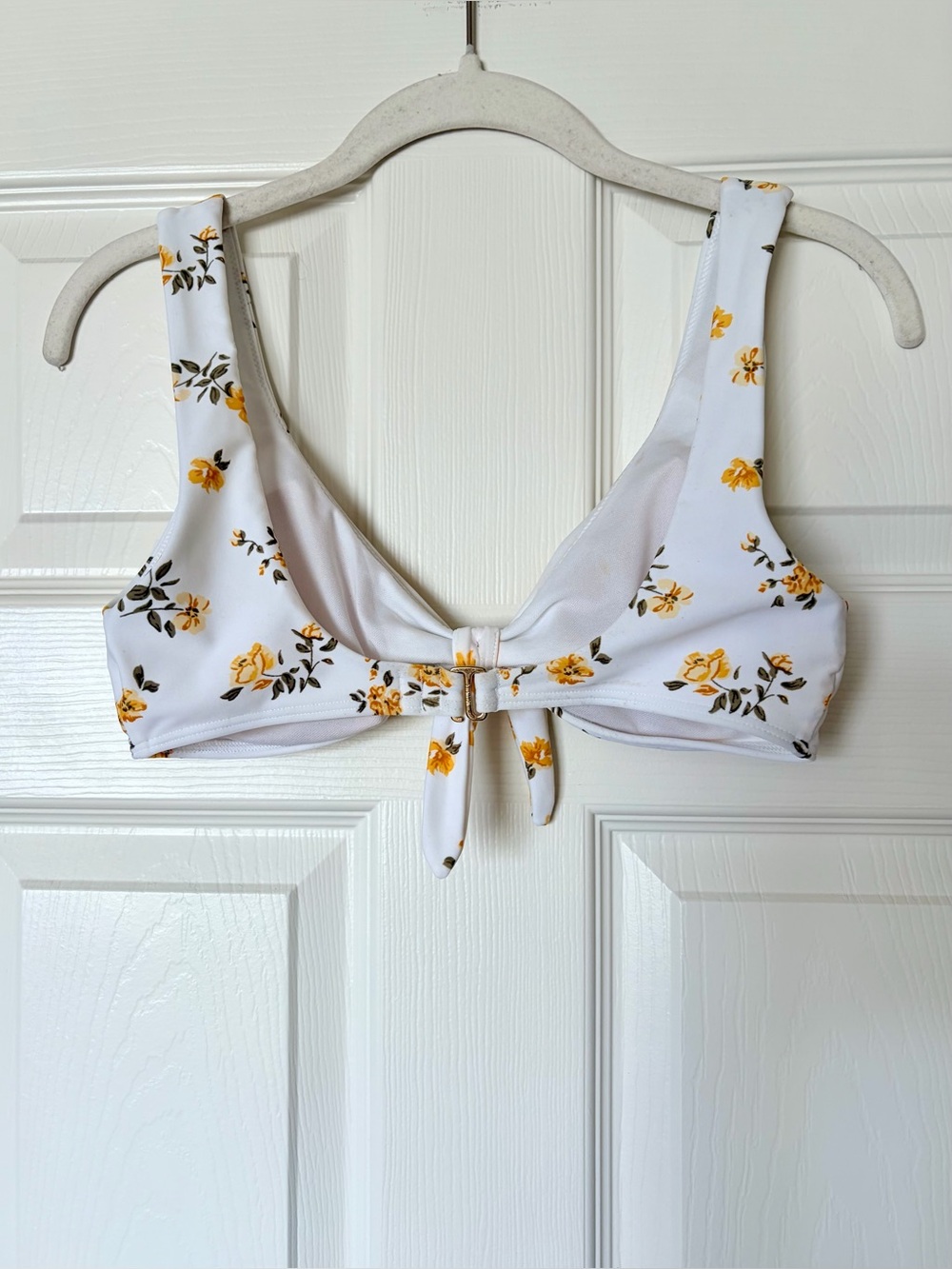 White & Golden Yellow Floral Tie Bikini Top — Size Small - Picture 2 of 5